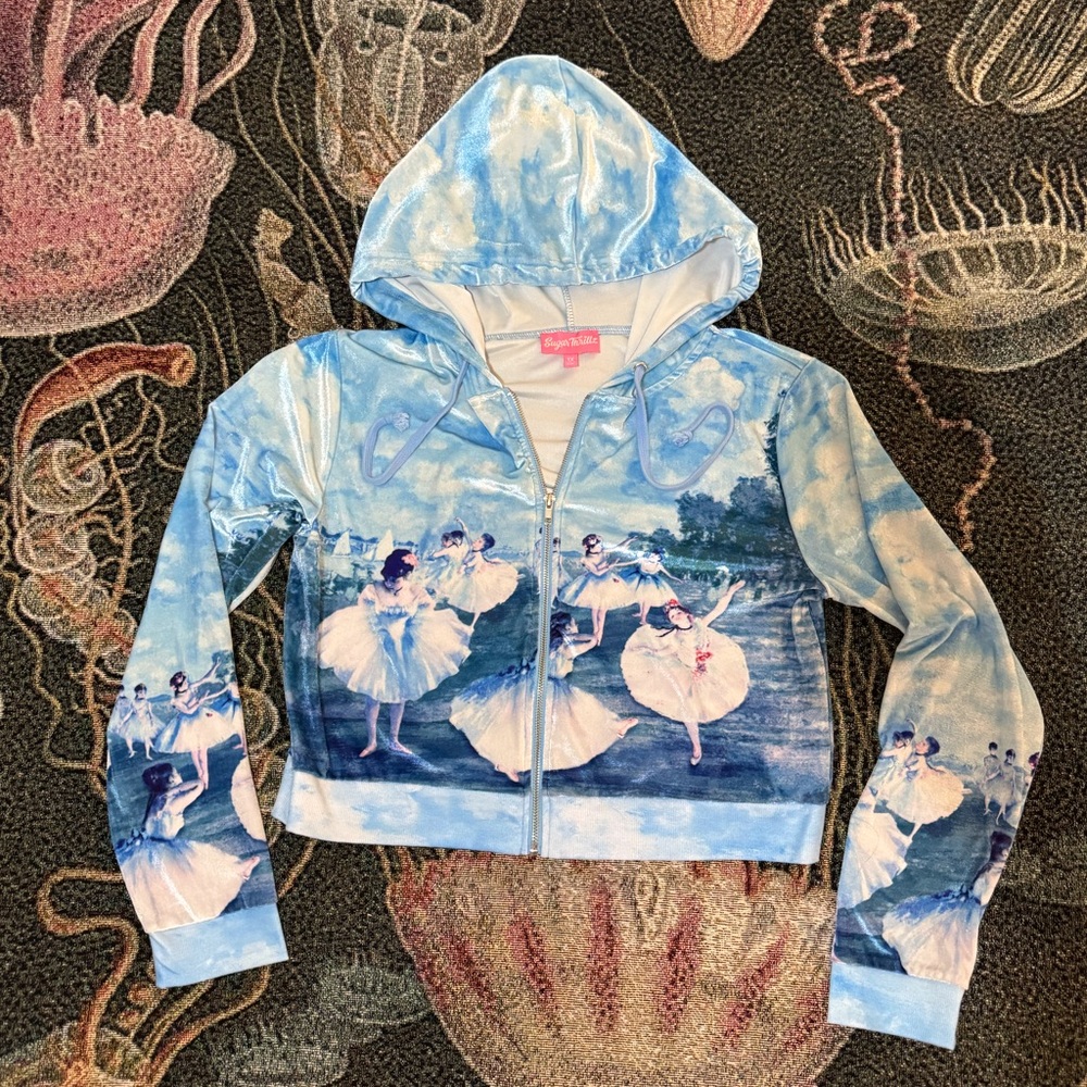 Sugar Thrillz Ballet Graphic Cropped Hoodie 1X Plus Dollskill balletcore velour